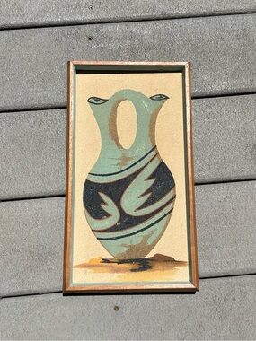 Vintage-Style Teal and Black Textured Decorative Vase Wall Art - Home Art